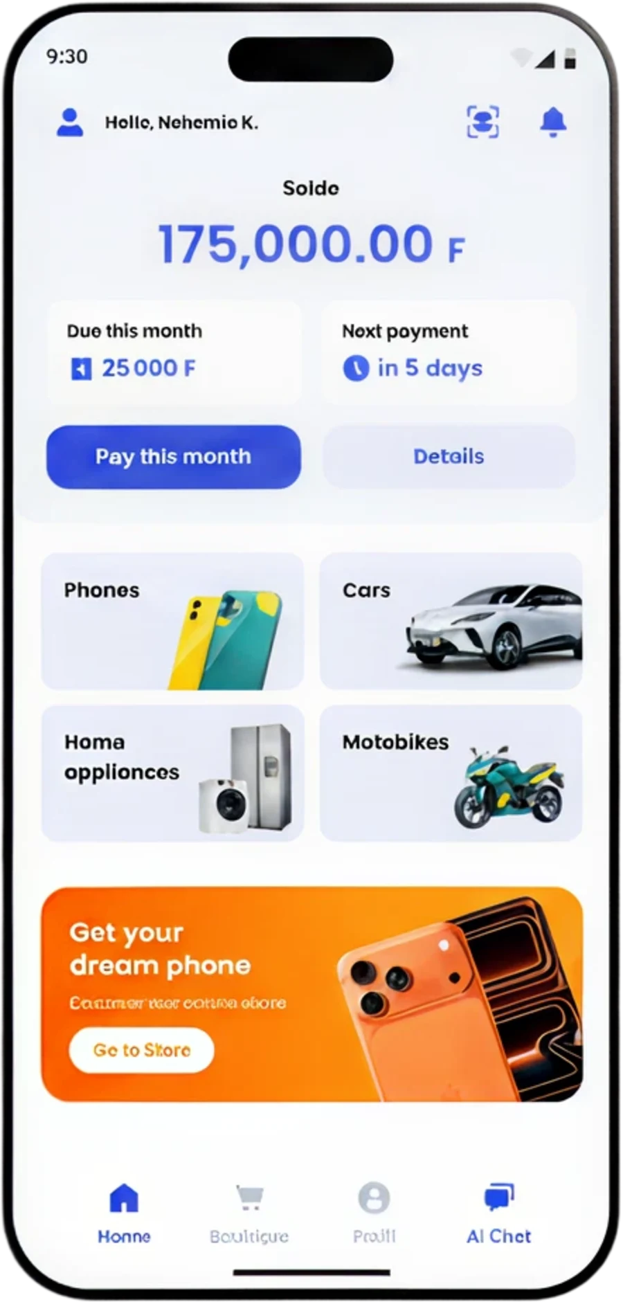 L'écran d'accueil de l'application GoBuy